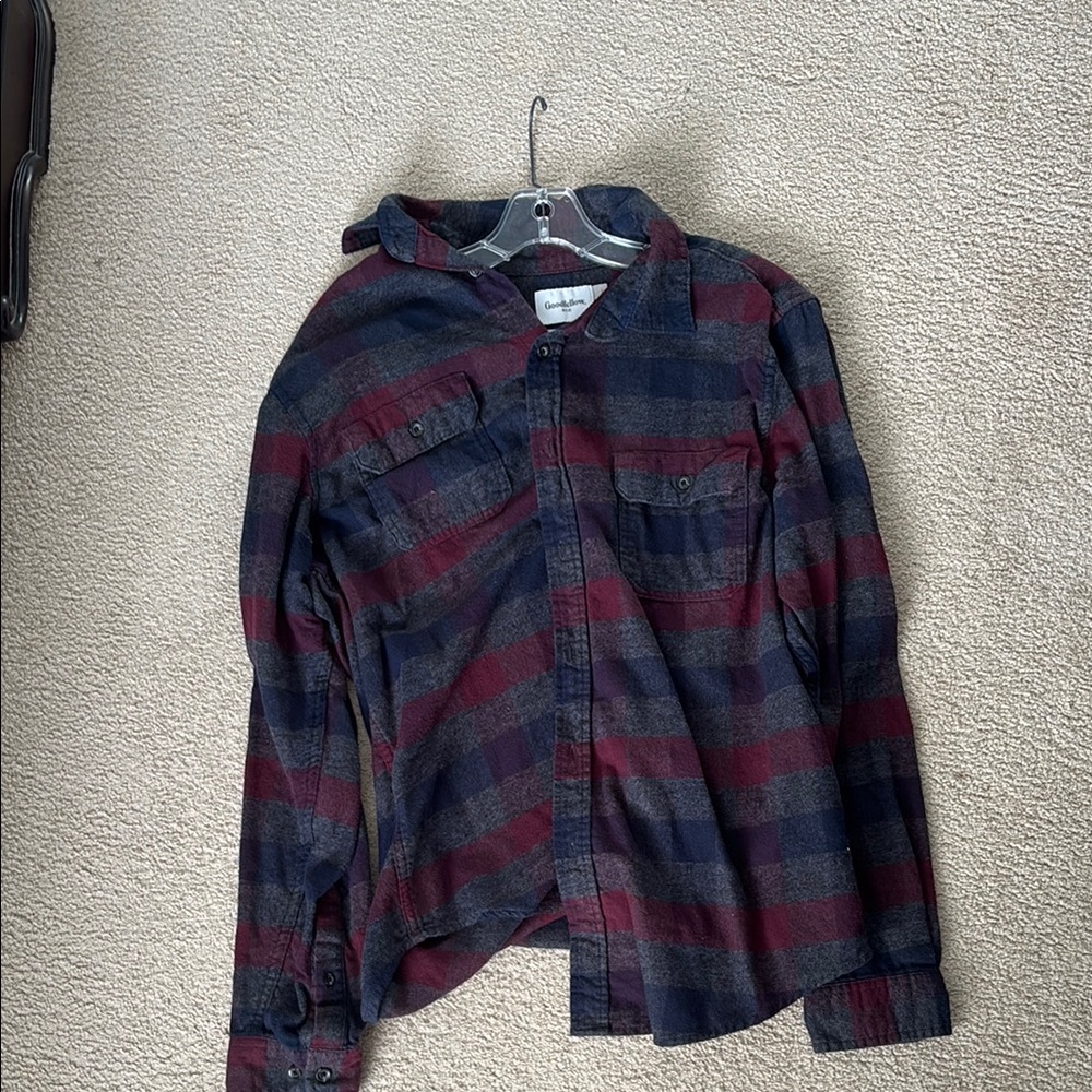 Men's Plaid Shirt - Red and Blue